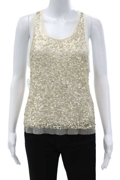 Gryphon New York Women Basic Sleeveless Tank Gold Nylon Round Neck Size S