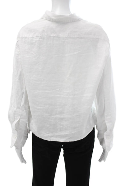 Zara Women Basic Linen Collared Long Sleeve Button-Up White Size XS