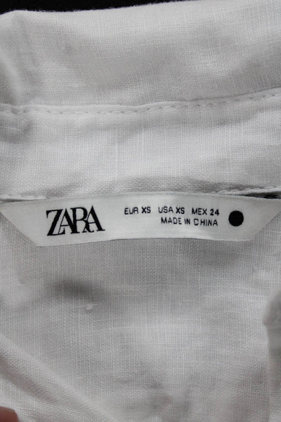 Zara Women Basic Linen Collared Long Sleeve Button-Up White Size XS