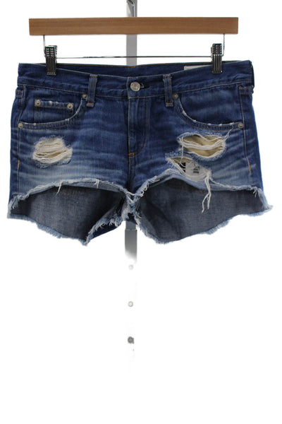 Rag & Bone Womens Cut-Off Shorts Blue Cotton Button Size 26