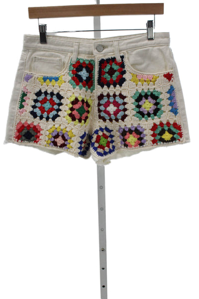 Blank NYC Women Patchwork Cut-Off Cotton Cream Shorts Size 27