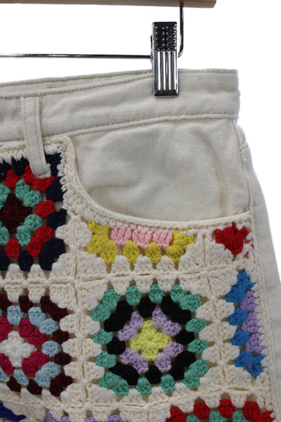 Blank NYC Women Patchwork Cut-Off Cotton Cream Shorts Size 27