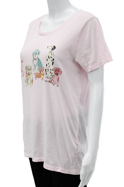 J Crew Women Basic Pink Cotton Scoop Neck Animal Print Dogs T-Shirt Size M