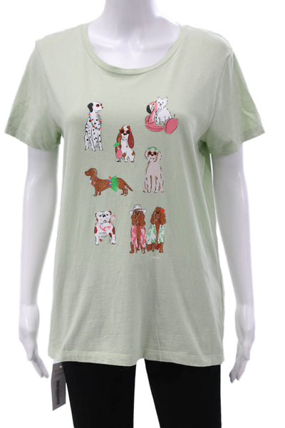 J Crew Womens Basic Green Animal Print Cotton Short Sleeve T-Shirt Size M