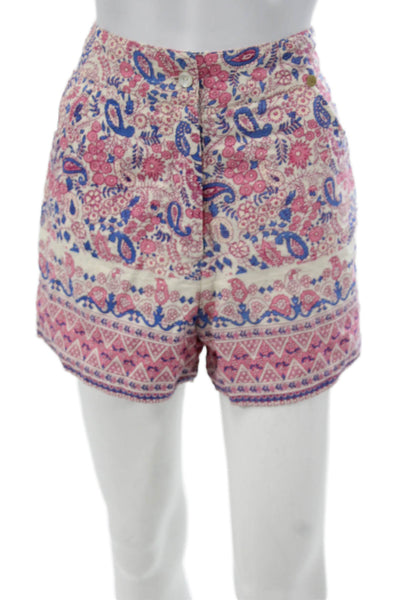 Antik Batik Women Multicolor Floral Cotton Shorts Bohemian Button Size S