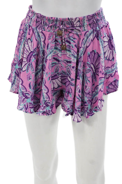 Antik Batik Womens Floral Multicolor Polyester Drawstring Shorts Size S