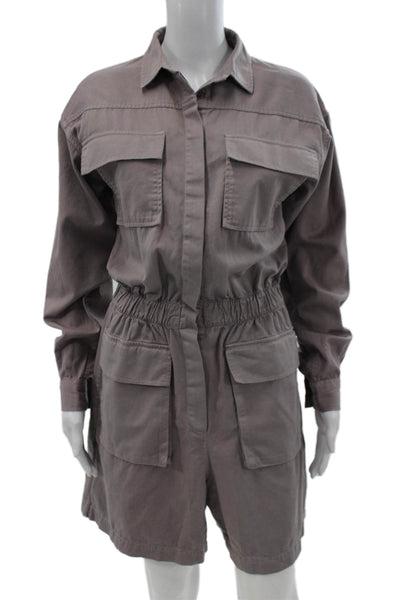 Closed Womens Romper Collared Button Long Sleeve Gray Cotton Size XS