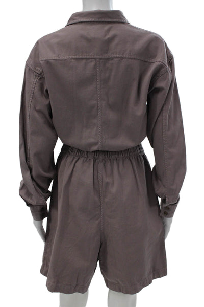 Closed Womens Romper Collared Button Long Sleeve Gray Cotton Size XS