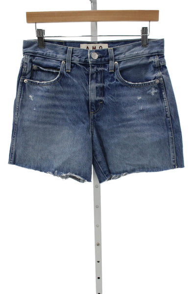 Amo Women Blue Cut-Off Cotton Shorts Button Closure Size 25