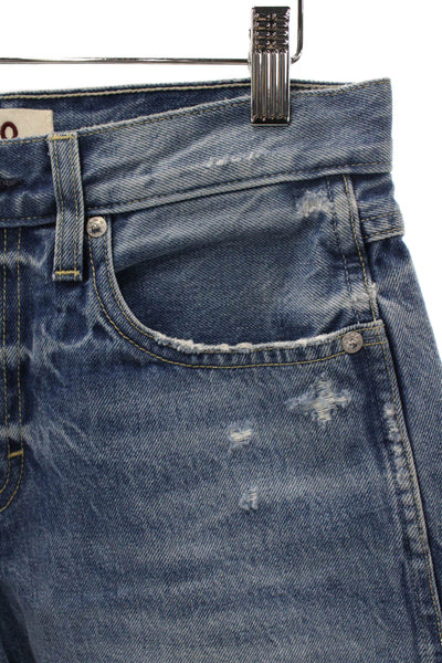 Amo Women Blue Cut-Off Cotton Shorts Button Closure Size 25