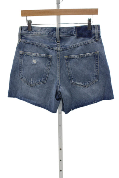 Amo Women Blue Cut-Off Cotton Shorts Button Closure Size 25