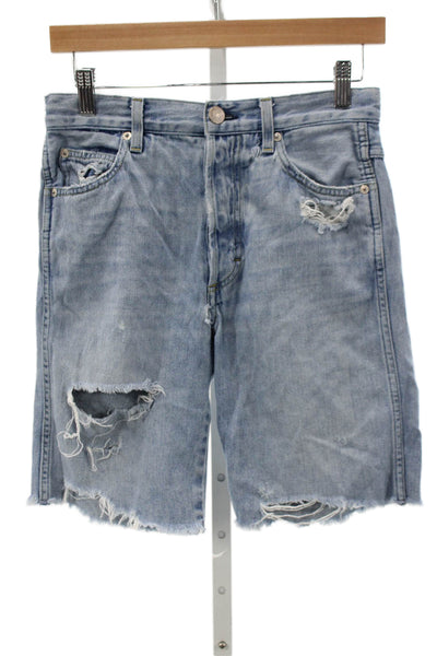 Amo Women Cut-Off Denim Shorts Blue Button Summer Size 26