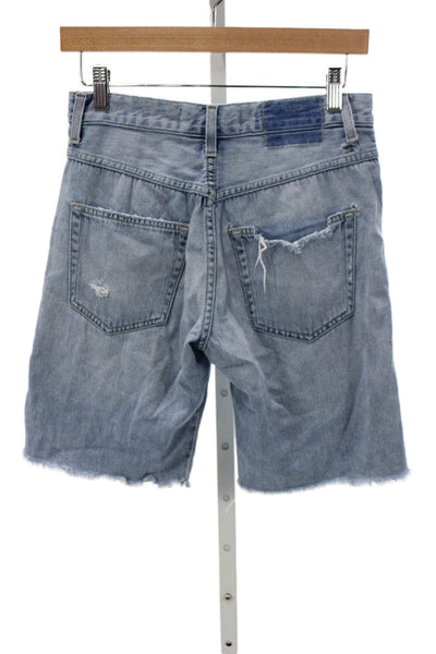 Amo Women Cut-Off Denim Shorts Blue Button Summer Size 26
