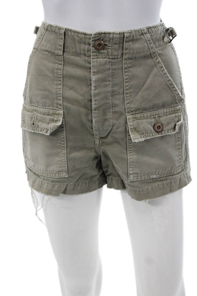 Amo Womens Cargo Shorts Green Cotton Button Size 27
