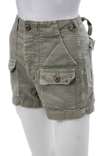 Amo Womens Cargo Shorts Green Cotton Button Size 27