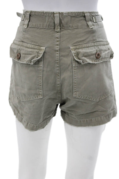 Amo Womens Cargo Shorts Green Cotton Button Size 27