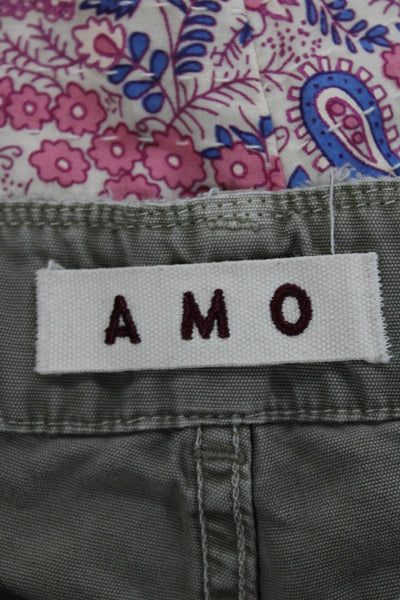 Amo Womens Cargo Shorts Green Cotton Button Size 27