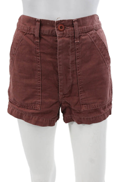 Amo Womens Utility Cotton Shorts Red Button Size 28