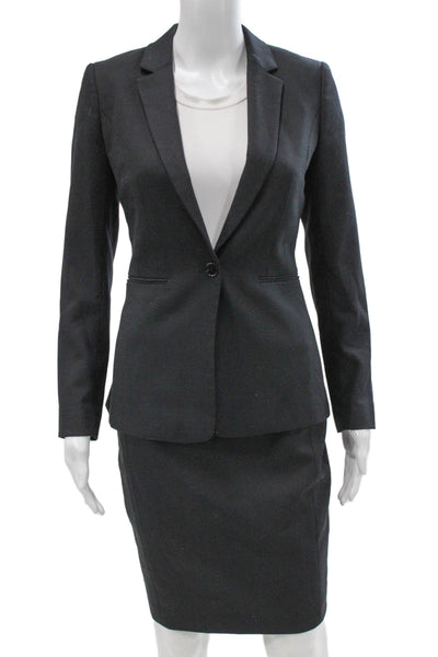 Reiss Womens Wool Gray Skirt Suit Button Long Sleeve Size 2