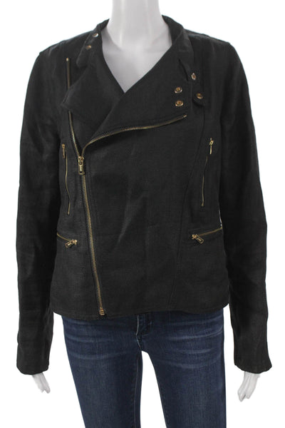 Lauren Ralph Lauren Womens Black Motorcycle Jacket Polyester Blend Zip Size M