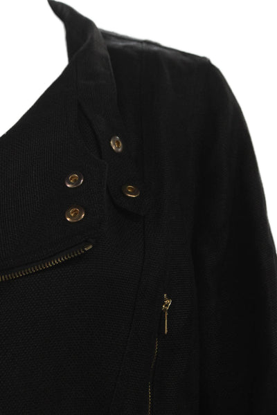 Lauren Ralph Lauren Womens Black Motorcycle Jacket Polyester Blend Zip Size M