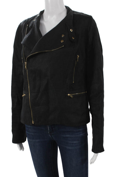 Lauren Ralph Lauren Womens Black Motorcycle Jacket Polyester Blend Zip Size M