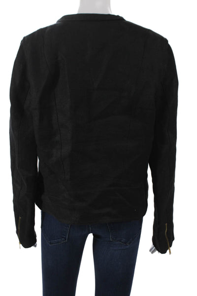Lauren Ralph Lauren Womens Black Motorcycle Jacket Polyester Blend Zip Size M