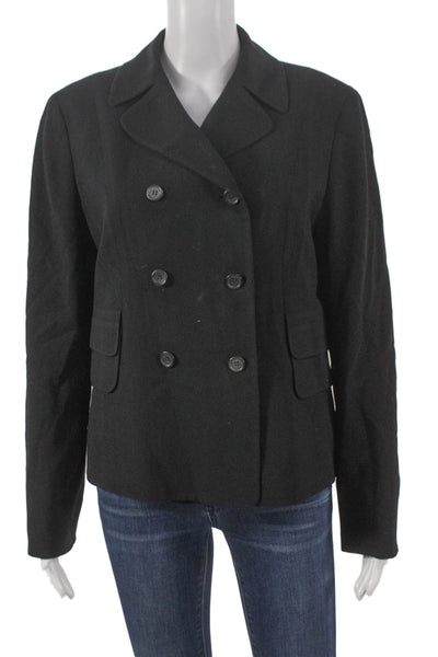 Anne Klein Women Pea Coat Black Wool Blend Button Size M