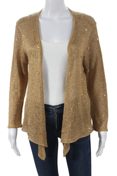 Ellen Tracy Women Gold V-Neck Cardigan Long Sleeve Size L