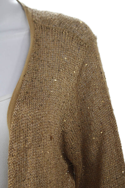 Ellen Tracy Women Gold V-Neck Cardigan Long Sleeve Size L