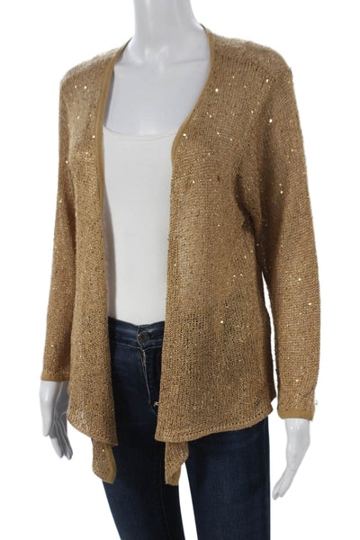 Ellen Tracy Women Gold V-Neck Cardigan Long Sleeve Size L