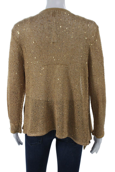 Ellen Tracy Women Gold V-Neck Cardigan Long Sleeve Size L