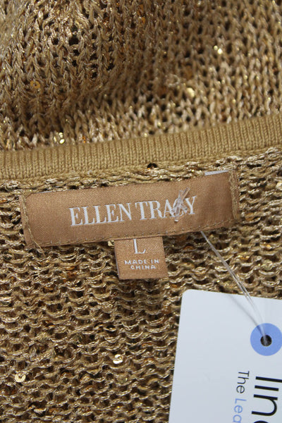 Ellen Tracy Women Gold V-Neck Cardigan Long Sleeve Size L
