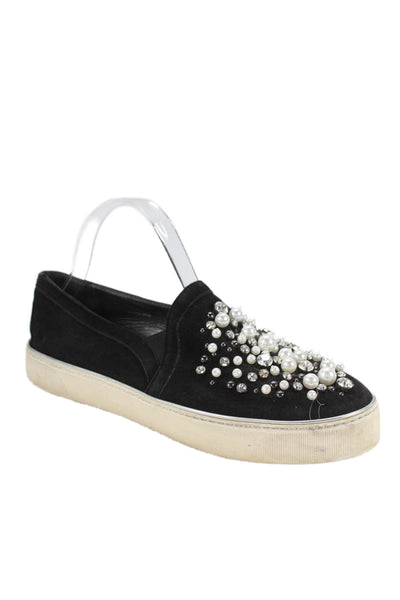 Stuart Weitzman Women's Beaded Embellish Velvet Slip-On Shoes Black Size 9.5