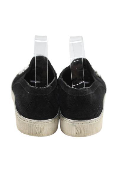 Stuart Weitzman Women's Beaded Embellish Velvet Slip-On Shoes Black Size 9.5