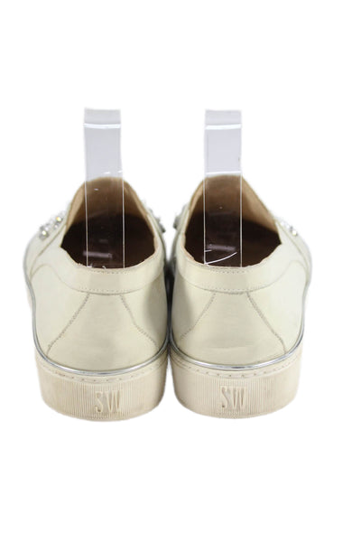 Stuart Weitzman Women's Bead Embellish Leather Slip-On Shoes White Size 9.5