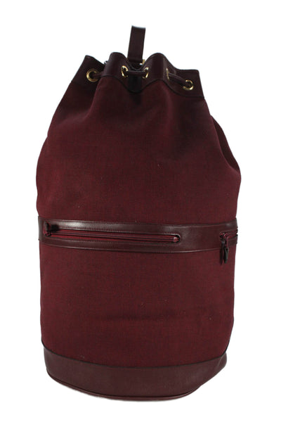 Christian Dior Unisex Adults Leather Trim Canvas Drawstring Luggage Red