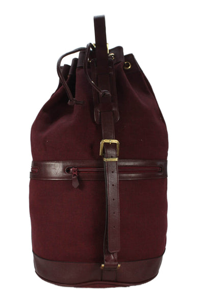 Christian Dior Unisex Adults Leather Trim Canvas Drawstring Luggage Red