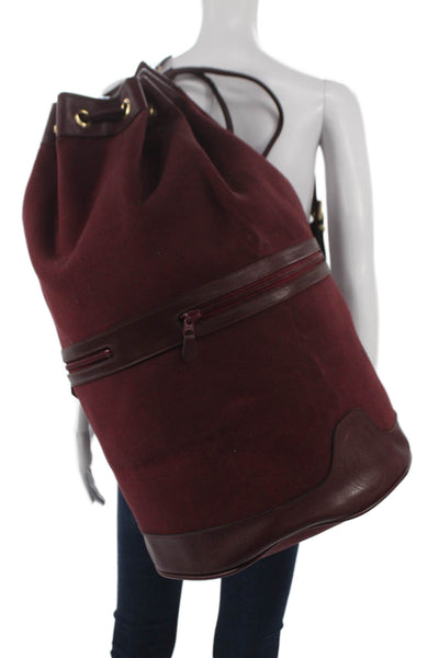 Christian Dior Unisex Adults Leather Trim Canvas Drawstring Luggage Red