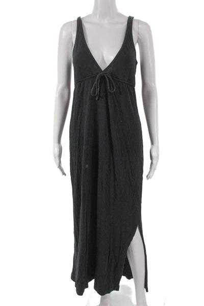 FP Beach Womens Maxi Dress Black Cotton V Neck Sleeveless Drawstring Size S