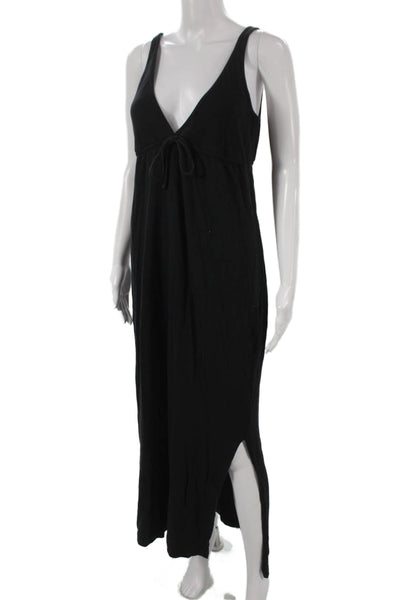 FP Beach Womens Maxi Dress Black Cotton V Neck Sleeveless Drawstring Size S
