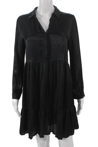 Zara Woman Women Shirt Dress Black Viscose Collared Long Sleeve Size XS