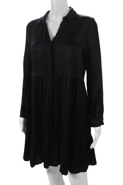 Zara Woman Women Shirt Dress Black Viscose Collared Long Sleeve Size XS