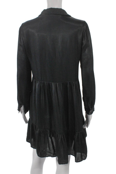 Zara Woman Women Shirt Dress Black Viscose Collared Long Sleeve Size XS