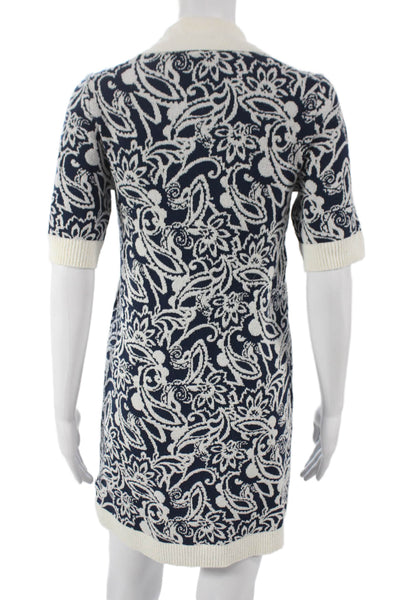 Ramy Brook Women Sweater Dress Blue Collared Short Sleeve Floral Size S