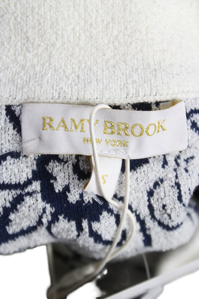 Ramy Brook Women Sweater Dress Blue Collared Short Sleeve Floral Size S