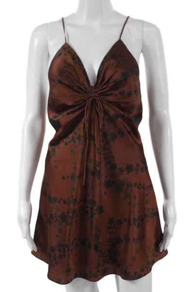 Allsaints Women Slip Dress Brown Floral V-Neck Sleeveless Polyester Size 4