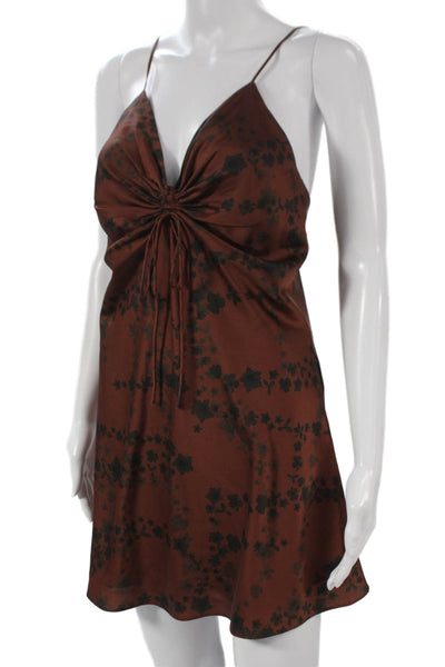 Allsaints Women Slip Dress Brown Floral V-Neck Sleeveless Polyester Size 4