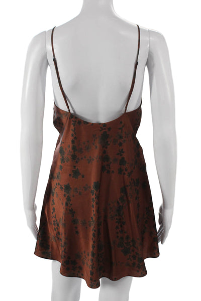 Allsaints Women Slip Dress Brown Floral V-Neck Sleeveless Polyester Size 4