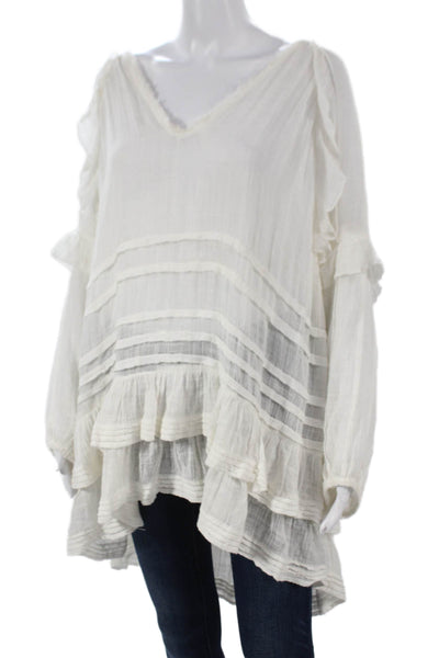 FP One by Free People Women Tunic V-Neck Long Sleeve White Cotton Size S Petite